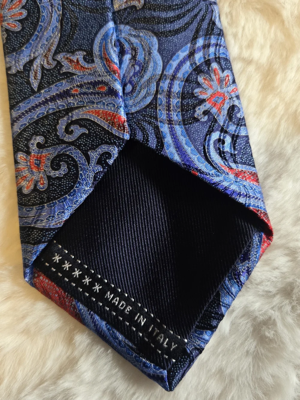 Ermenegildo Zegna Navy Paisley Tie with Blue and Red Accents